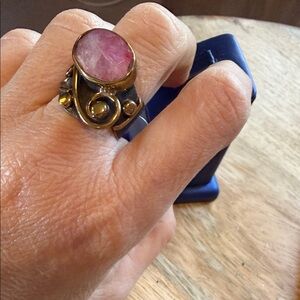 Artisan Gold and Pink Gemstone Ring